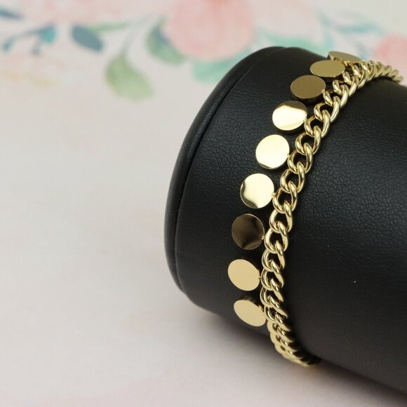 Chic Yellow Gold Bracelet with Round Disc Charms and Adjustable, XPBL0714 - Picture 8 of 12